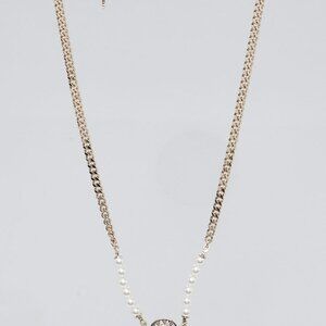 Chanel Gold Metal Faux Pearl and Chain Flap Bag Necklace